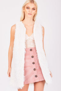 White Fluffy Long-line Gilet