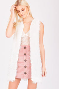 White Fluffy Long-line Gilet