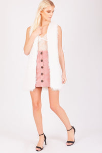 White Fluffy Long-line Gilet