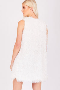 White Fluffy Long-line Gilet